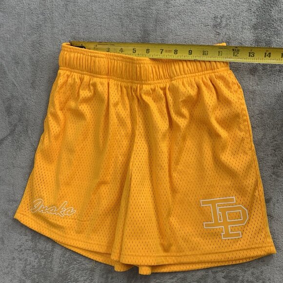 Inaka Power Shorts Mens Small Yellow Mesh Athletic Gym Logo Workout Activewear - Picture 4 of 9